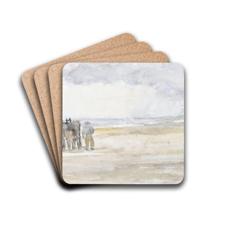 Man met paard en wagen op het strand by Jozef Israls Drink Coasters - set of 4 Man met paard en wagen op het strand by Jozef Israls Drink Coasters - set of 4