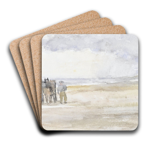 Man met paard en wagen op het strand by Jozef Israls Art Drink Coaster set Man met paard en wagen op het strand by Jozef Israls Art Drink Coaster set