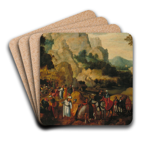 Landscape with Saint John the Baptist Preaching by Herri met de Bles Art Drink Coaster set