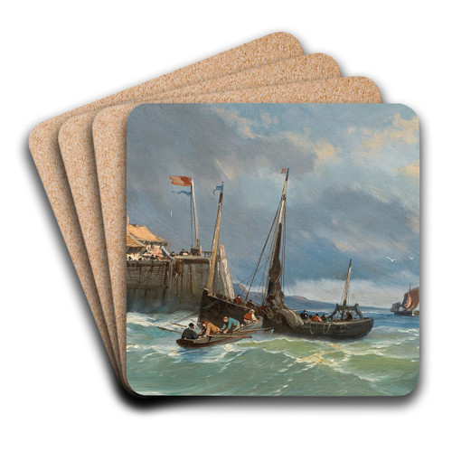 Fishermen by the Coast by Charles Euphrasie Kuwasseg Art Drink Coaster set Fishermen by the Coast by Charles Euphrasie Kuwasseg Art Drink Coaster set