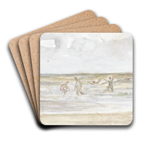 Baders in zee en een strandkoets by Jozef Israls Art Drink Coaster set