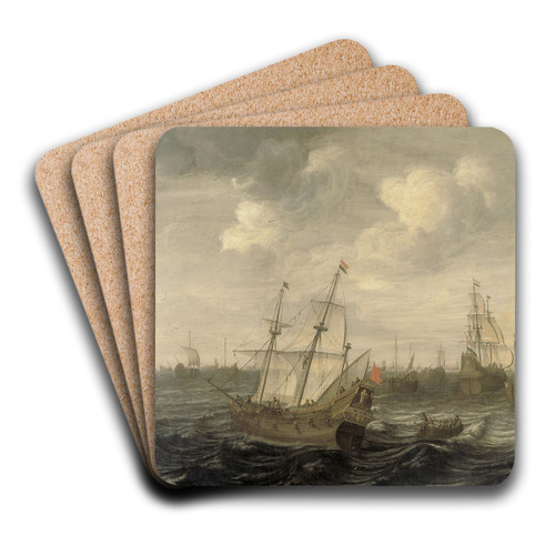 The Dutch Herring Fleet under Sail by Cornelis Beelt Art Drink Coaster set