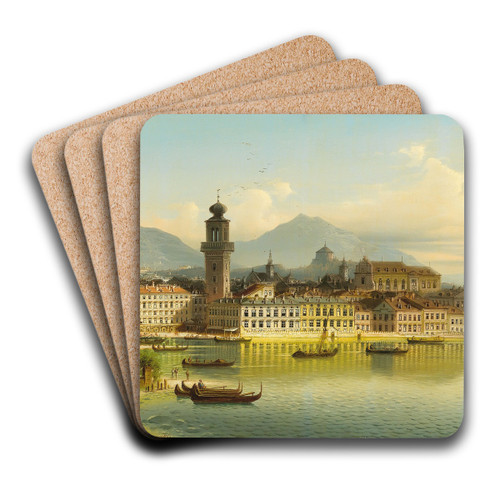 View of Riva on Lake Garda by Johann Wilhelm Jankowski Art Drink Coaster set