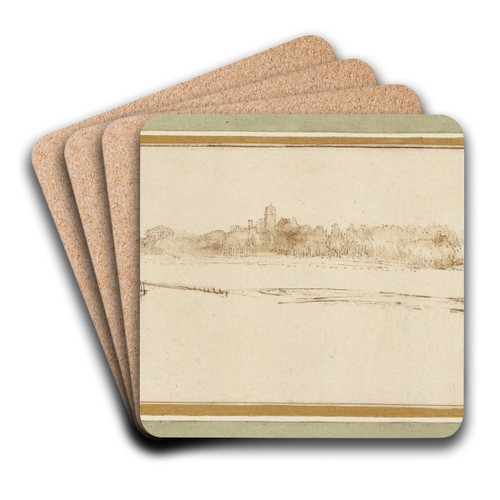 Landscape with the House with the Little Tower by Rembrandt van Rijn Art Drink Coaster set