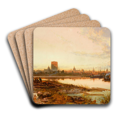 A view of Dordrecht with Grote Kerk by James Webb Art Drink Coaster set