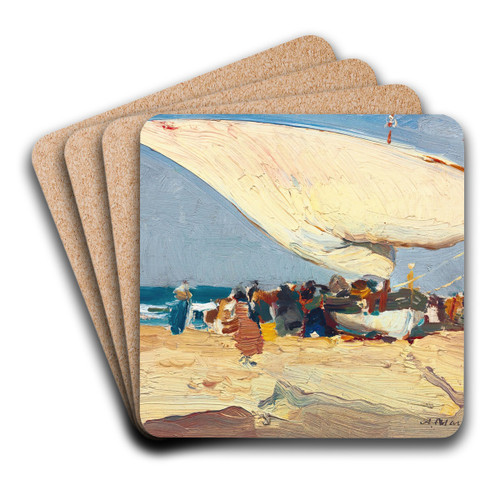 The Return Of The Catch. Valencia Beach by Joaqun Sorolla Art Drink Coaster set