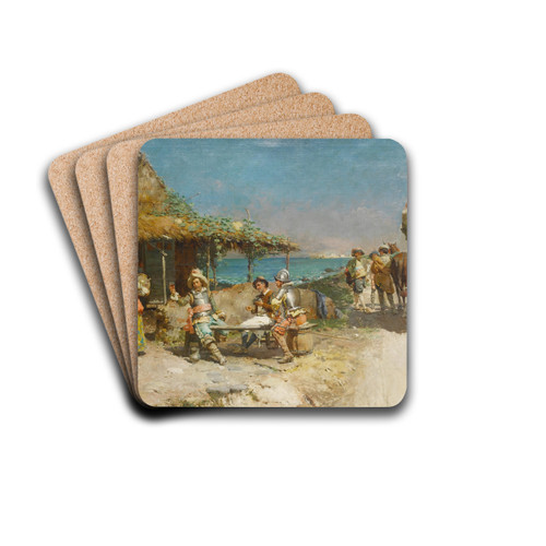 Refreshments at a wayside inn by Cesare Auguste Detti Drink Coasters - set of 4 Refreshments at a wayside inn by Cesare Auguste Detti Drink Coasters - set of 4