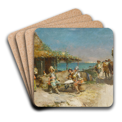 Refreshments at a wayside inn by Cesare Auguste Detti Art Drink Coaster set Refreshments at a wayside inn by Cesare Auguste Detti Art Drink Coaster set