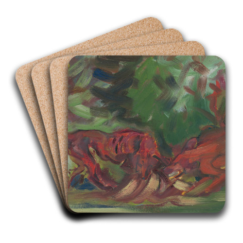 Dogs Fighting by Arnold Peter Weisz-Kubnan Art Drink Coaster set