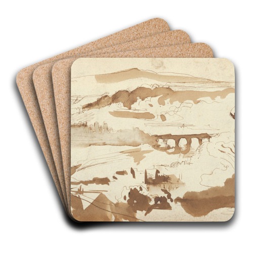 Landscape with an Aqueduct by Eugne Delacroix Art Drink Coaster set