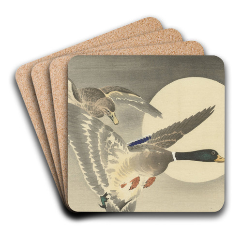 Two ducks at full moon by Ohara Koson Art Drink Coaster set