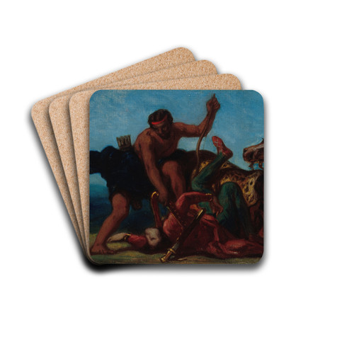 Hercule vainqueur d'Hippolyte, reine des Amazones by Eugne Delacroix Drink Coasters - set of 4