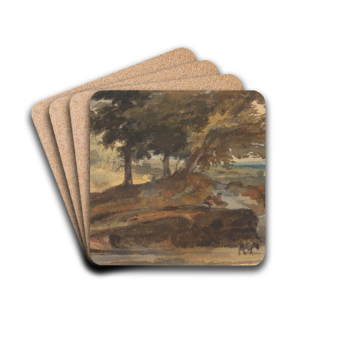 Landscape with Knoll with Trees, Figure on Horseback by Thomas Sully Drink Coasters - set of 4