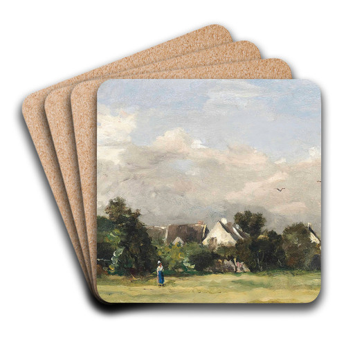 Paysanne Prs D'un Village by Charles Franois Daubigny Art Drink Coaster set