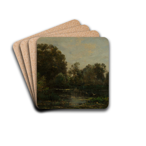 A River Landscape with Storks by Charles Franois Daubigny Drink Coasters - set of 4