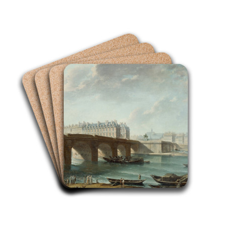 La Pompe de la Samaritaine, le Pont-Neuf et l'le de la Cit, le quai de Conti, vus du quai du Louvre by Nicolas Jean-Baptiste Raguenet Drink Coasters - set of 4