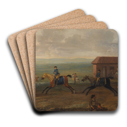 Lord Portmore Watching Racehorses at Exercise on Newmarket Heath by John Wootton Art Drink Coaster set Lord Portmore Watching Racehorses at Exercise on Newmarket Heath by John Wootton Art Drink Coaster set