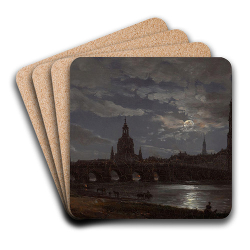 View of Dresden by Moonlight by Johan Christian Dahl Art Drink Coaster set