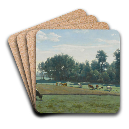 Marcoussis - Les Vaches Au Pturage by Jean-Baptiste-Camille Corot Art Drink Coaster set