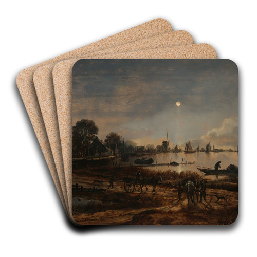 River View by Moonlight by Aert van der Neer Art Drink Coaster set River View by Moonlight by Aert van der Neer Art Drink Coaster set
