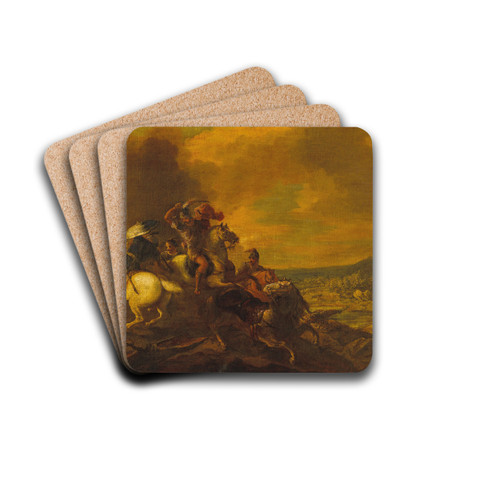 A Cavalry Battle Scene by Follower of Salvator Rosa Drink Coasters - set of 4