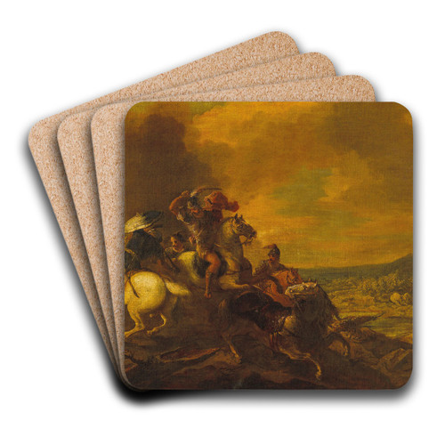 A Cavalry Battle Scene by Follower of Salvator Rosa Art Drink Coaster set