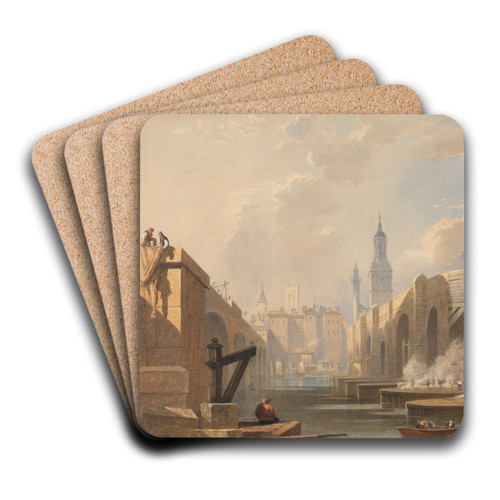 Old and New London Bridge by Edward William Cooke Art Drink Coaster set