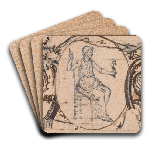 Design for a Vignette; Seated Classical Figure by Hubert-Franois Gravelot Art Drink Coaster set Design for a Vignette; Seated Classical Figure by Hubert-Franois Gravelot Art Drink Coaster set