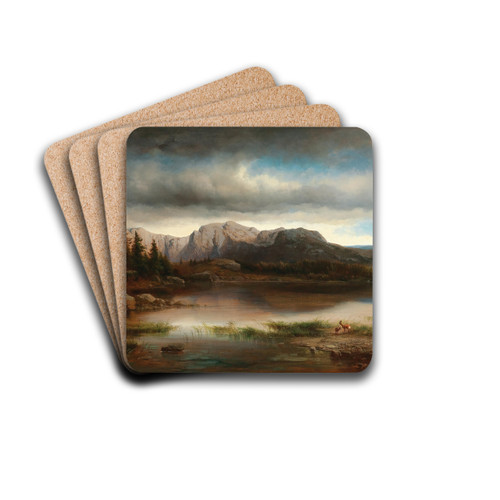 An Evening Landscape with a Mountain Lake by Carl Millner Drink Coasters - set of 4