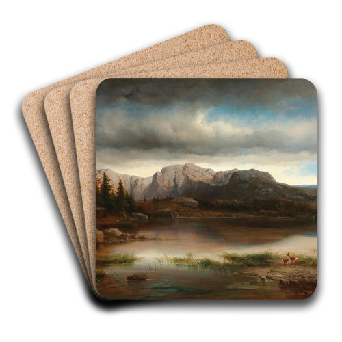 An Evening Landscape with a Mountain Lake by Carl Millner Art Drink Coaster set