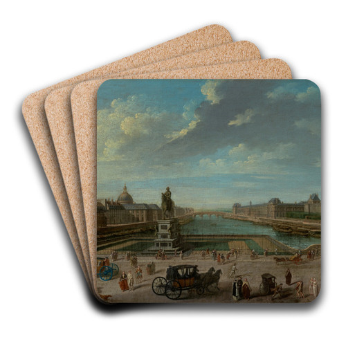 A View of Paris from the Pont Neuf by Nicolas Jean-Baptiste Raguenet Art Drink Coaster set