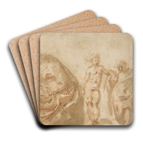 The Holy Family with Attendant Putti by Cesare Pollino Art Drink Coaster set The Holy Family with Attendant Putti by Cesare Pollino Art Drink Coaster set