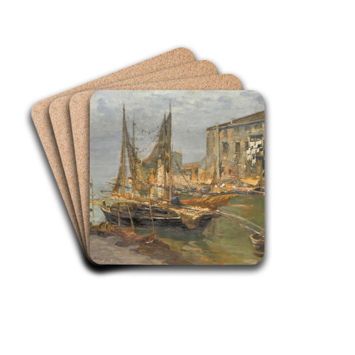 Canal In Venice by Guglielmo Ciardi Drink Coasters - set of 4 Canal In Venice by Guglielmo Ciardi Drink Coasters - set of 4