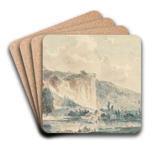 A river landscape with cliffs by Louis Gabriel Moreau Art Drink Coaster set A river landscape with cliffs by Louis Gabriel Moreau Art Drink Coaster set