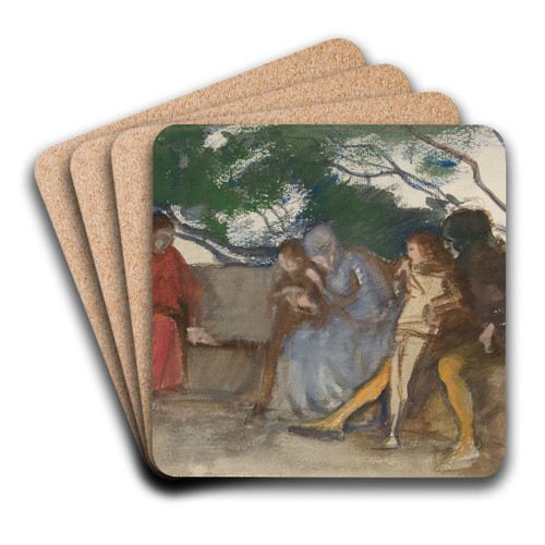 Figures seated along an outdoorbench by Edwin Austin Abbey Art Drink Coaster set