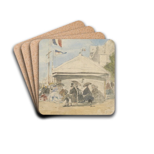Beach House with Flags at Trouville by Eugne Boudin Drink Coasters - set of 4