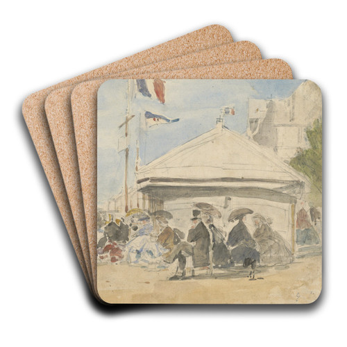 Beach House with Flags at Trouville by Eugne Boudin Art Drink Coaster set