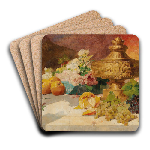Large Still Life with Fruit by Georges Jeannin Art Drink Coaster set