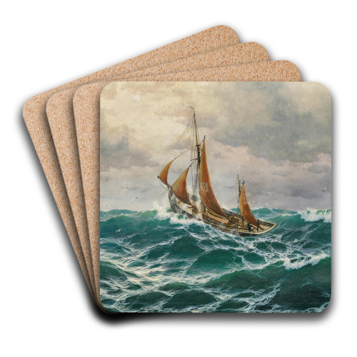 A seascape with a fisherman by Max Jensen Art Drink Coaster set A seascape with a fisherman by Max Jensen Art Drink Coaster set