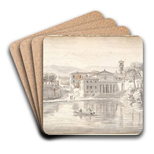 Church and Houses along aRiver by Gaspar Van Wittel Art Drink Coaster set