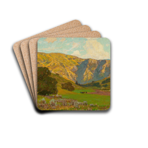Meadow with Distant Hills by William Wendt Drink Coasters - set of 4