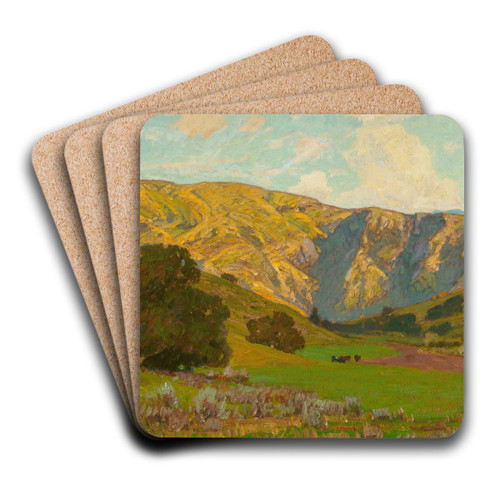 Meadow with Distant Hills by William Wendt Art Drink Coaster set