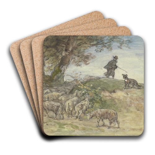 Schafherde im Sturm unter einem Baum by Anton Burger Art Drink Coaster set