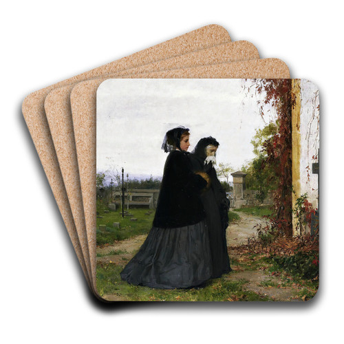 At The Cemetery by Albert Anker Art Drink Coaster set