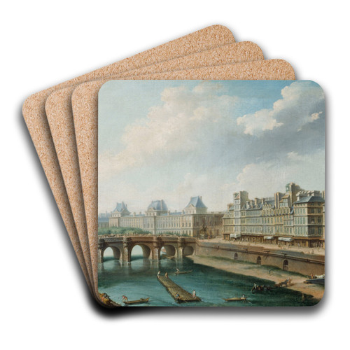 Le Louvre, le Pont-Neuf et le quai des Orfvres, vus du quai des Grands-Augustins by Nicolas Jean-Baptiste Raguenet Art Drink Coaster set