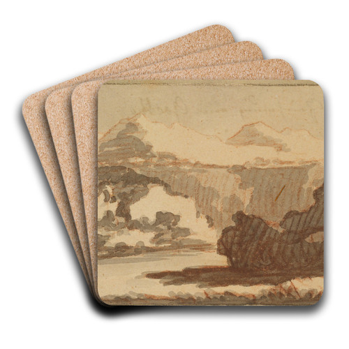 Gebirgslandschaft mit einem Flu im Vordergrund by Johann Wolfgang Von Goethe Art Drink Coaster set