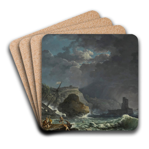 A Storm Off A Rocky Coast by Carlo Bonavia Art Drink Coaster set