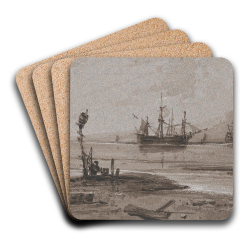 Ships Anchored Offshore in a Calm Sea by Franois Louis Thomas Francia Art Drink Coaster set
