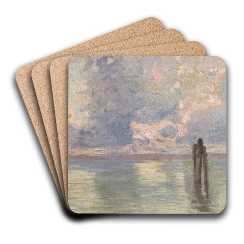View of the lagoon, Venice by Guglielmo Ciardi Art Drink Coaster set View of the lagoon, Venice by Guglielmo Ciardi Art Drink Coaster set