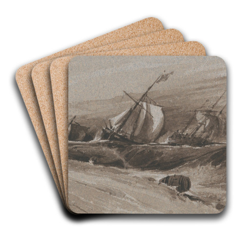 Ships Heeling Over in a Stormy Sea by Franois Louis Thomas Francia Art Drink Coaster set